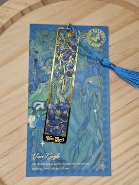 Van Gogh Blue Floral Tassel Bookmark with Gold Accent